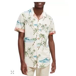 NEW Scotch & Soda Cotton Tropical Print Regular Fit Button Down Hawaiian Shirt